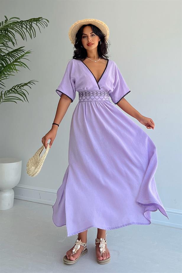 Robe longue lilas effet lin