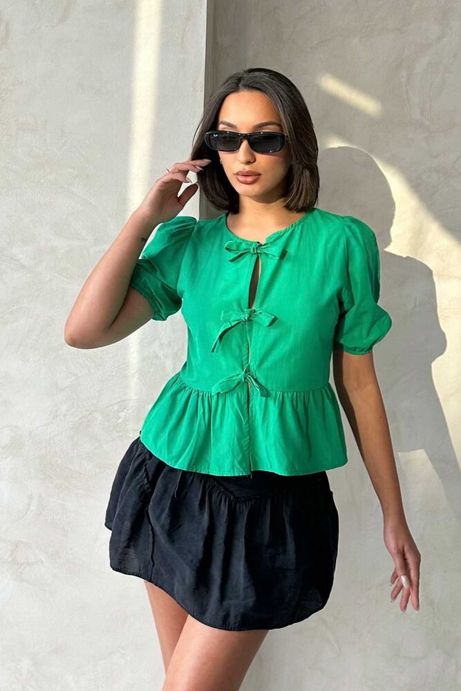 600 - Blouse à noeuds verte