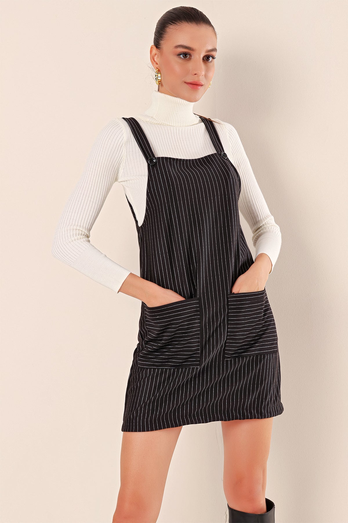 Robe salopette rayée