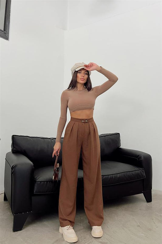 Pantalon lin marron