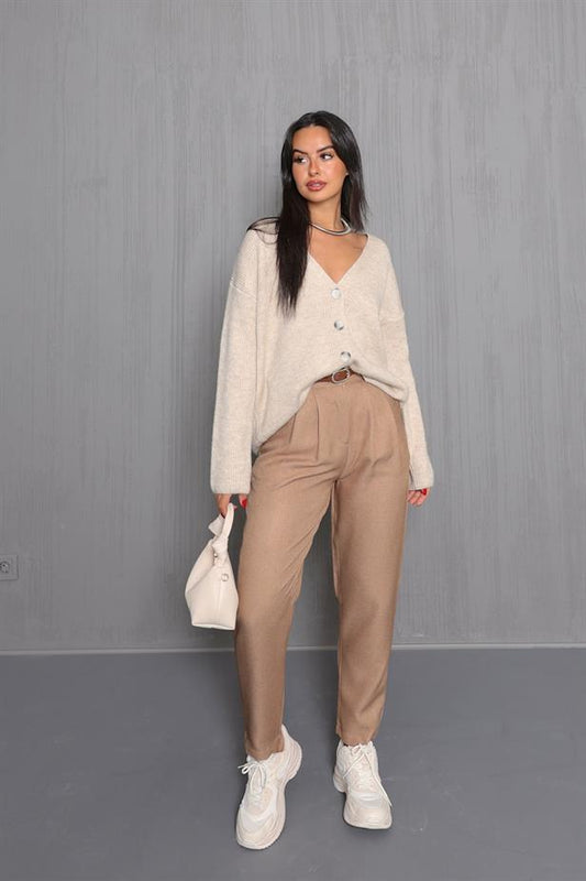 Pantalon carotte camel + ceinture