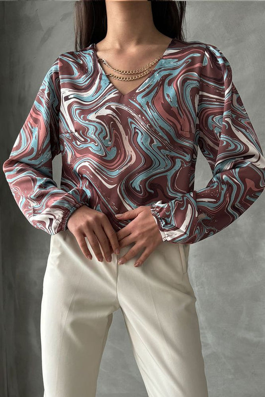 Chemisier satin imprimé marbré