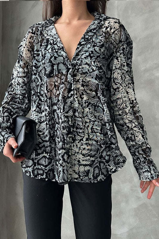 Blouse grise imprimée