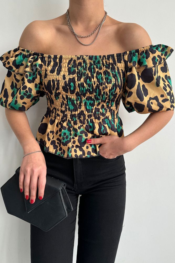Crop top bouffant léopard
