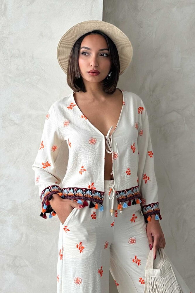 602 - Chemisier à nouer beige / coloré