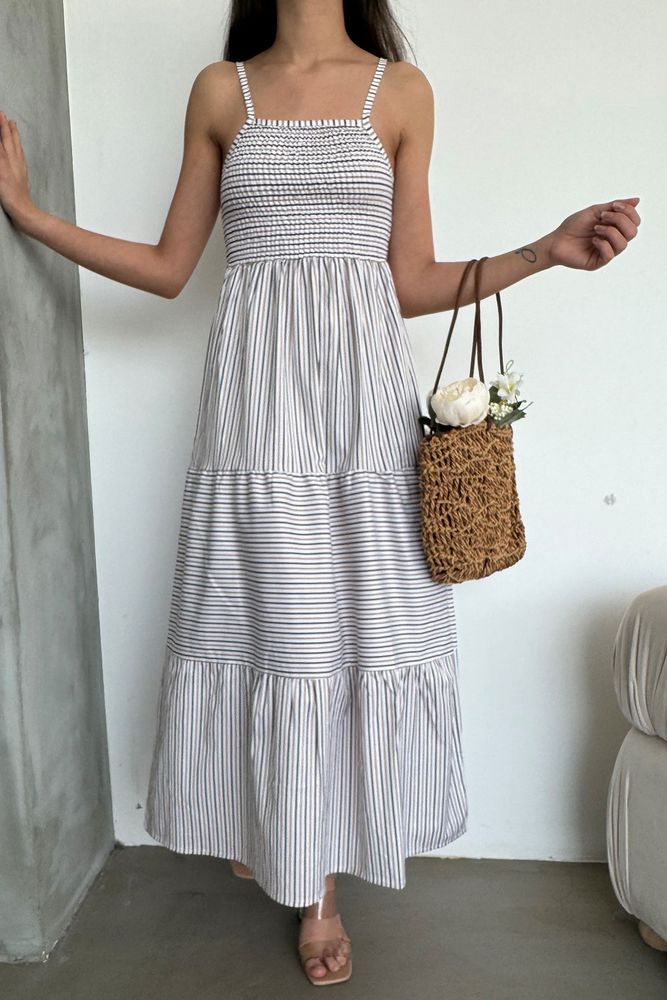 Robe longue imprimé beige / gris
