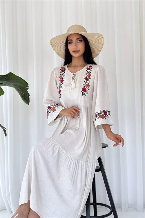 Robe effet lin fleurs