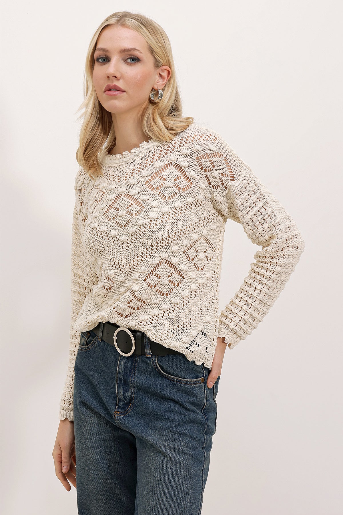 507 - Pull ajouré beige