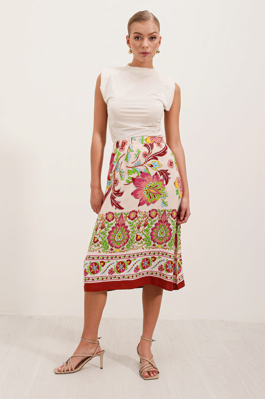 531 - Jupe midi à motifs rouge