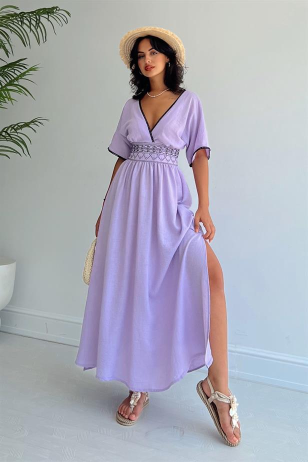 Robe longue lilas effet lin