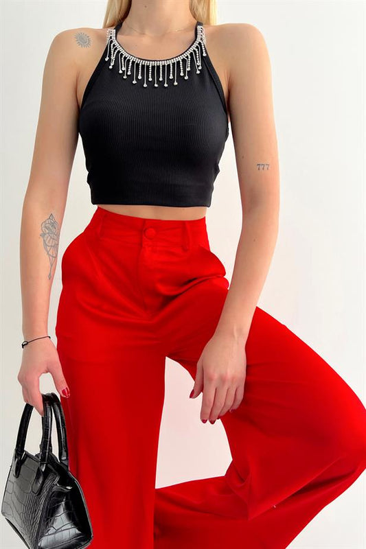 Crop top noir bijoux