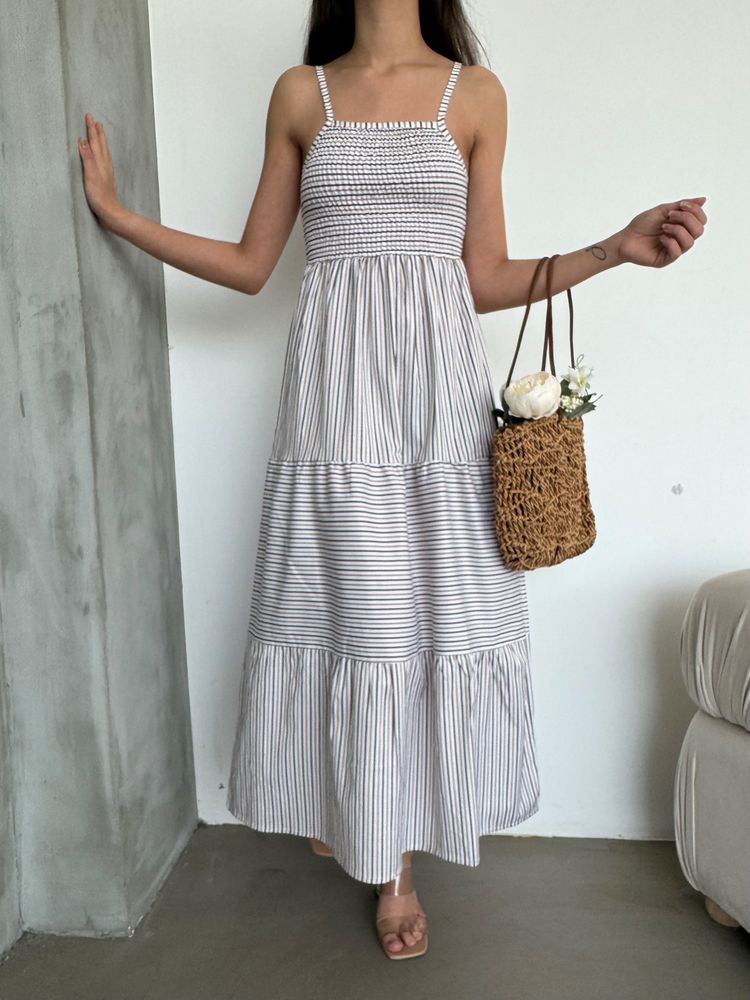 Robe longue imprimé beige / gris