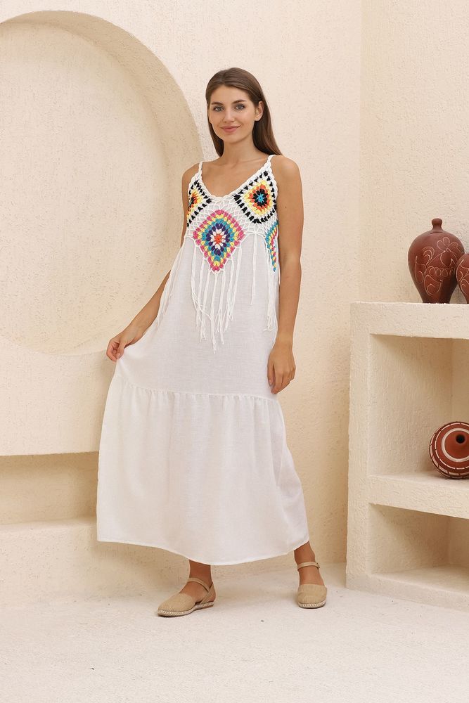 Robe longue franges crème