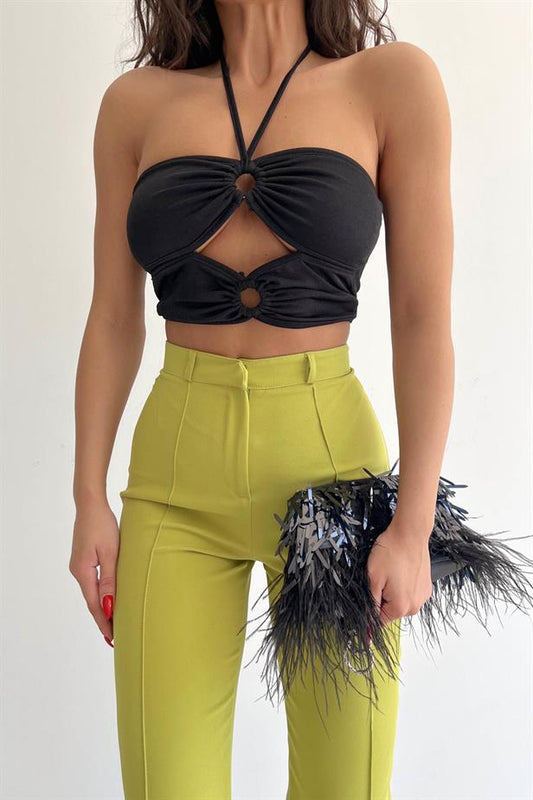 Crop top noir anneaux