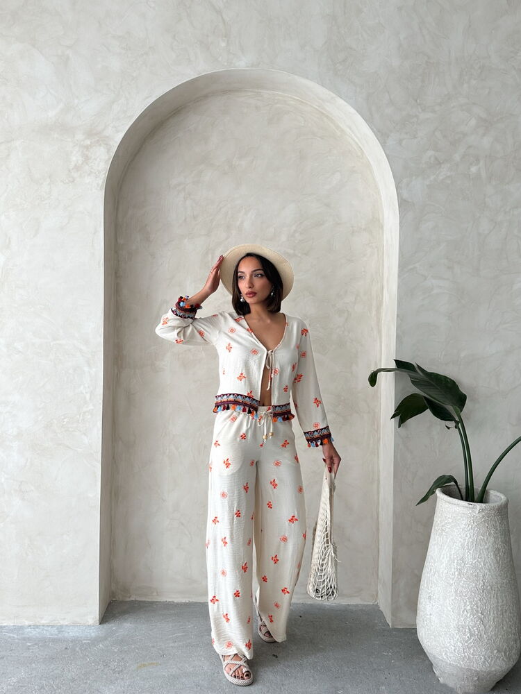 602 - Chemisier à nouer beige / coloré