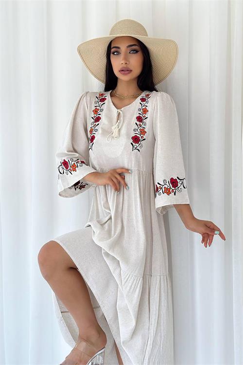 Robe effet lin fleurs