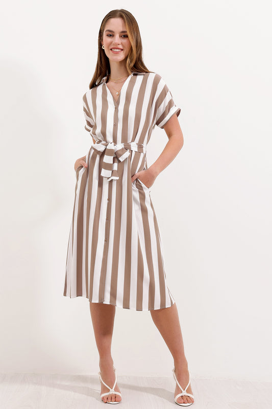 502 - Robe rayée mi-longue