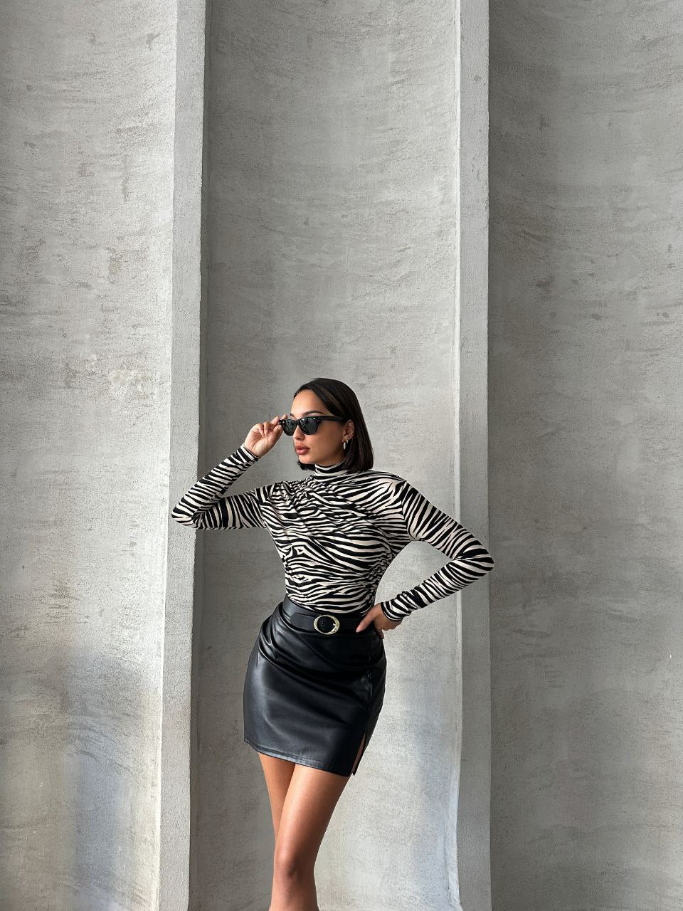 470 - Blouse zébrée beige et noire