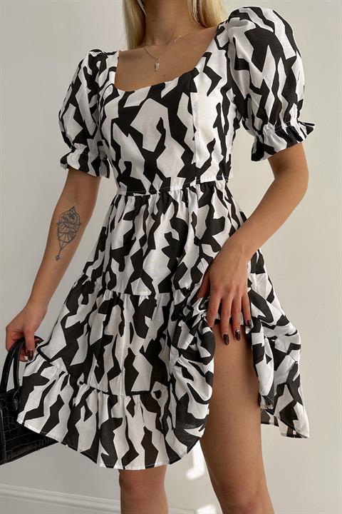 Robe patineuse noire et blanche