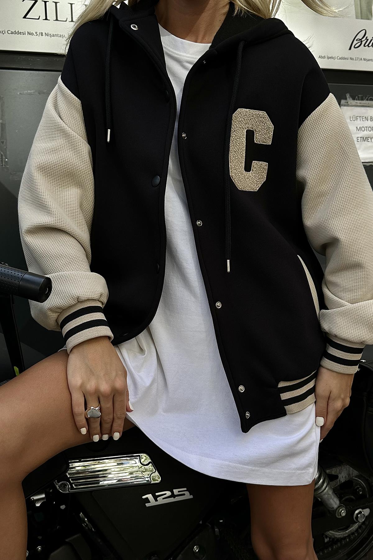 Veste bomber noir/beige