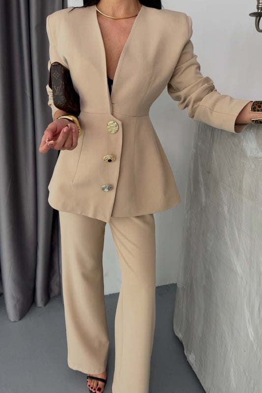 641 - Ensemble beige veste et pantalon