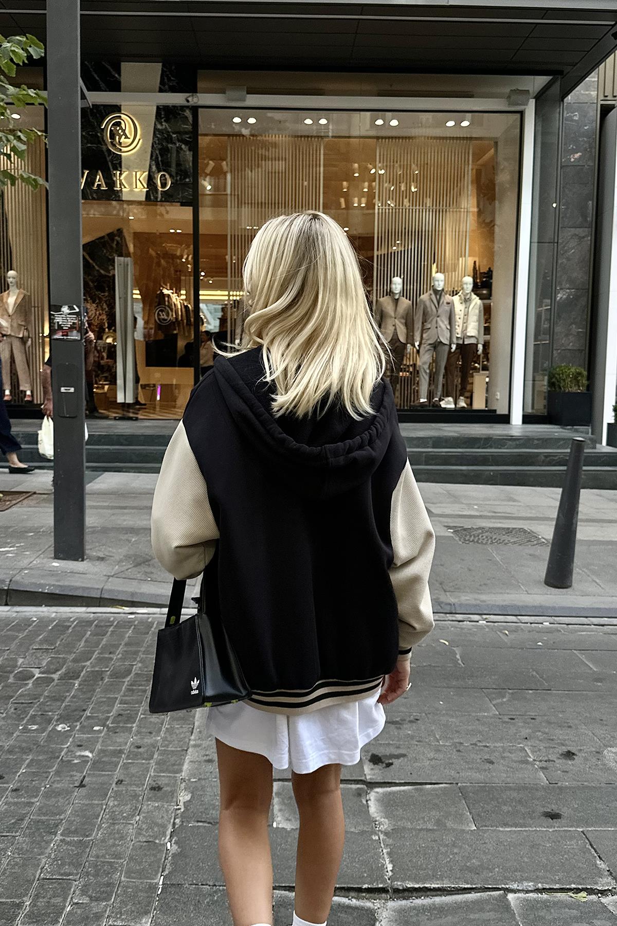 Veste bomber noir/beige