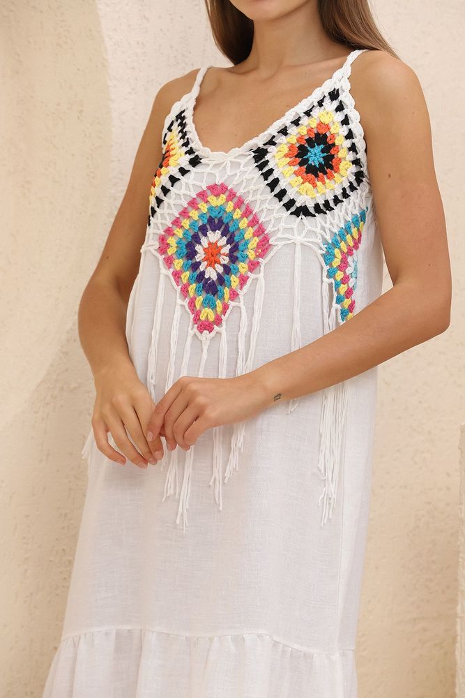 Robe longue franges crème