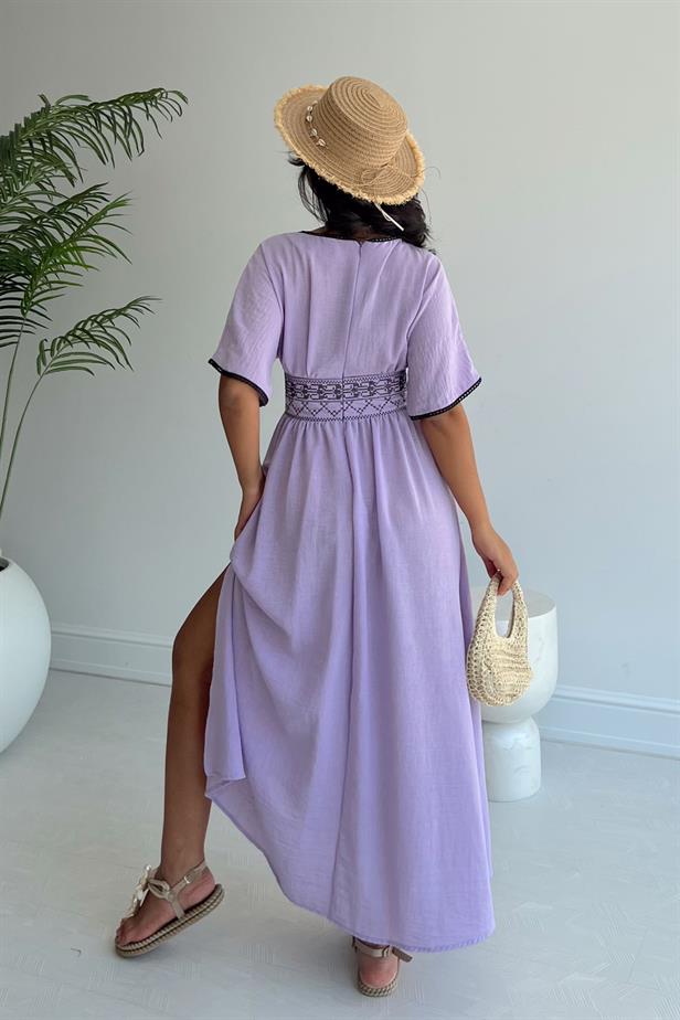 Robe longue lilas effet lin