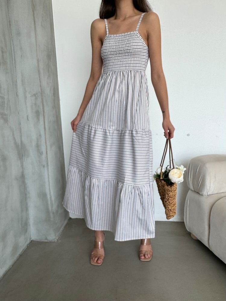 Robe longue imprimé beige / gris