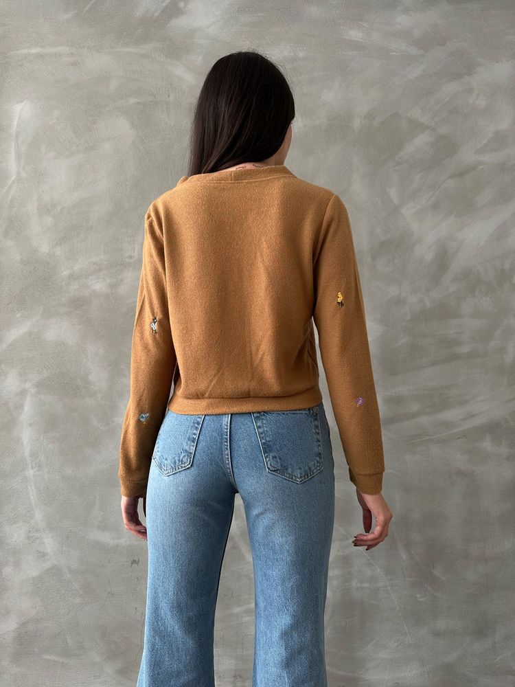 Cardigan marron brodé