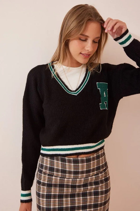 621 - Pull noir et vert