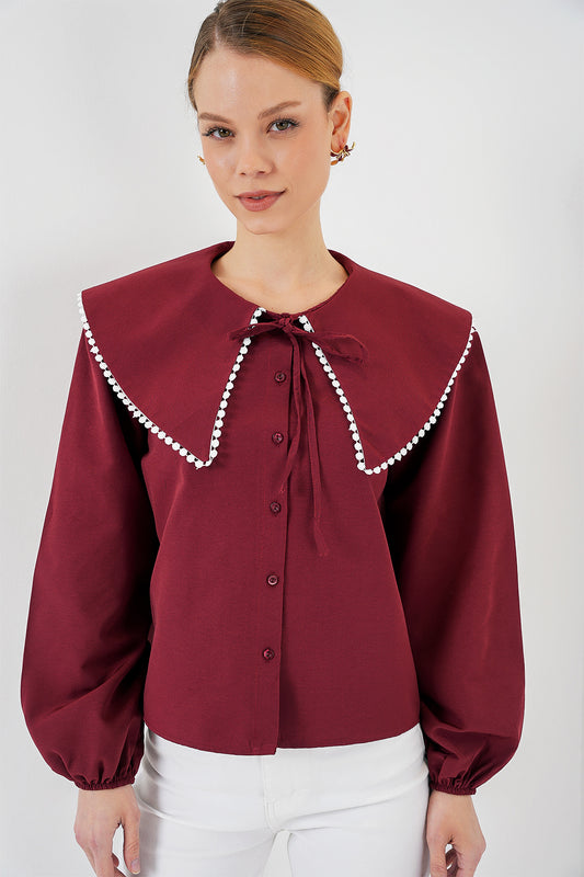 503 - Chemise col claudine bordeaux
