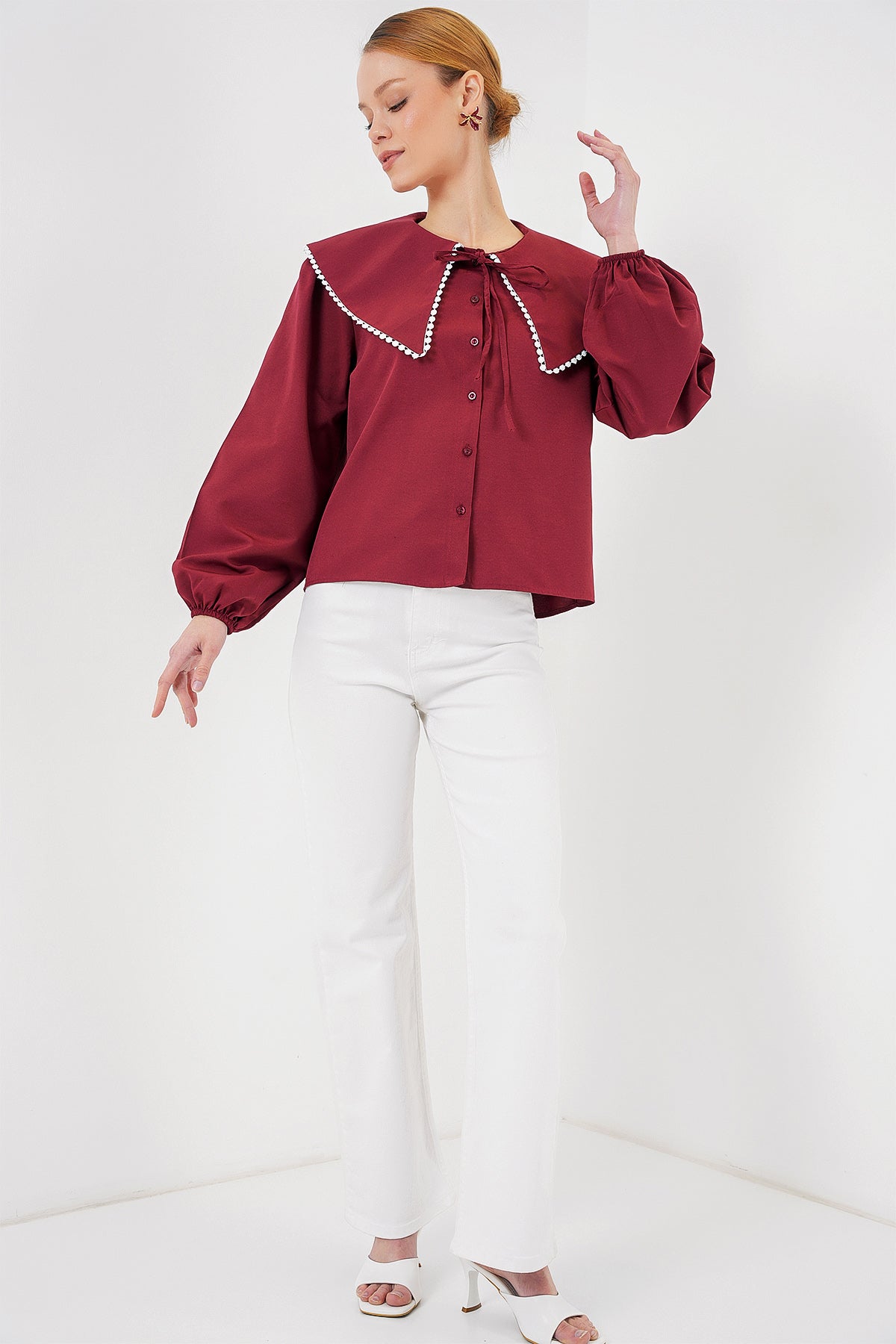 503 - Chemise col claudine bordeaux