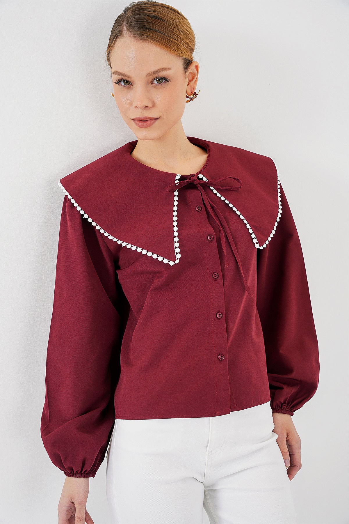 503 - Chemise col claudine bordeaux