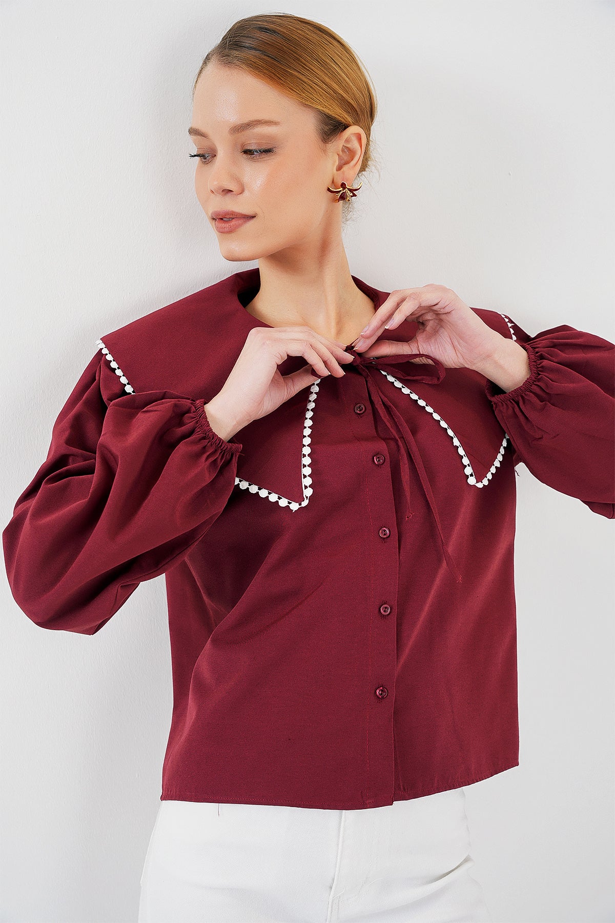 503 - Chemise col claudine bordeaux