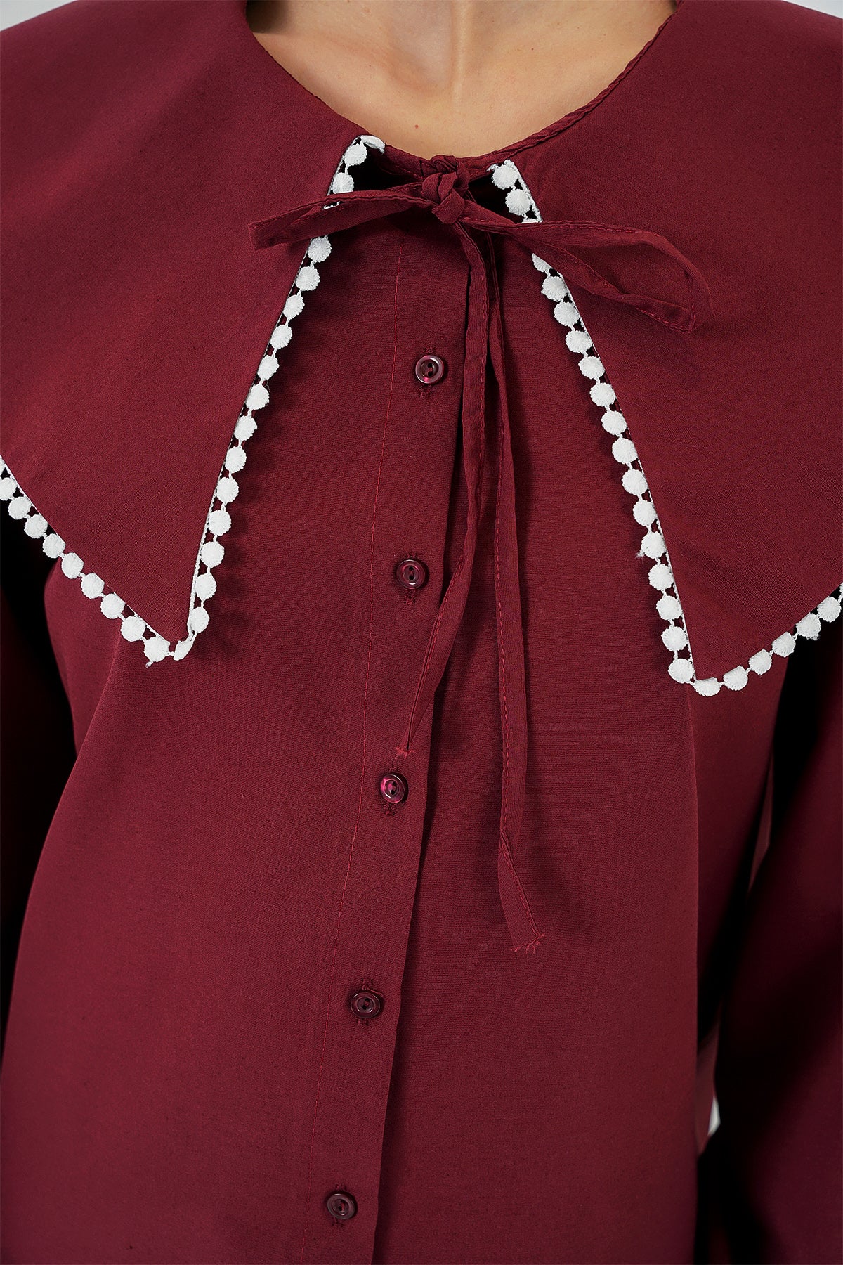 503 - Chemise col claudine bordeaux