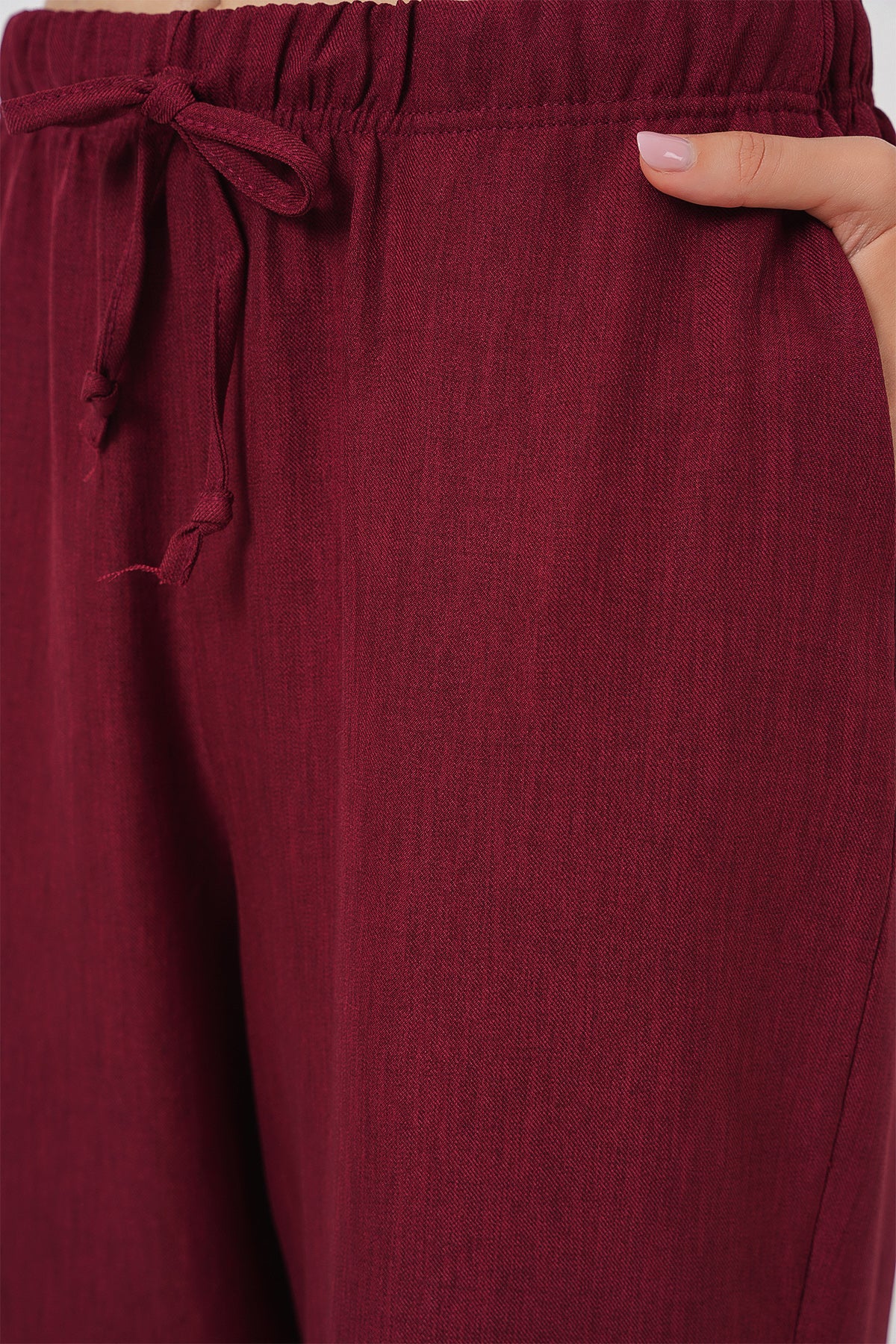 539 - Pantalon large lin bordeaux