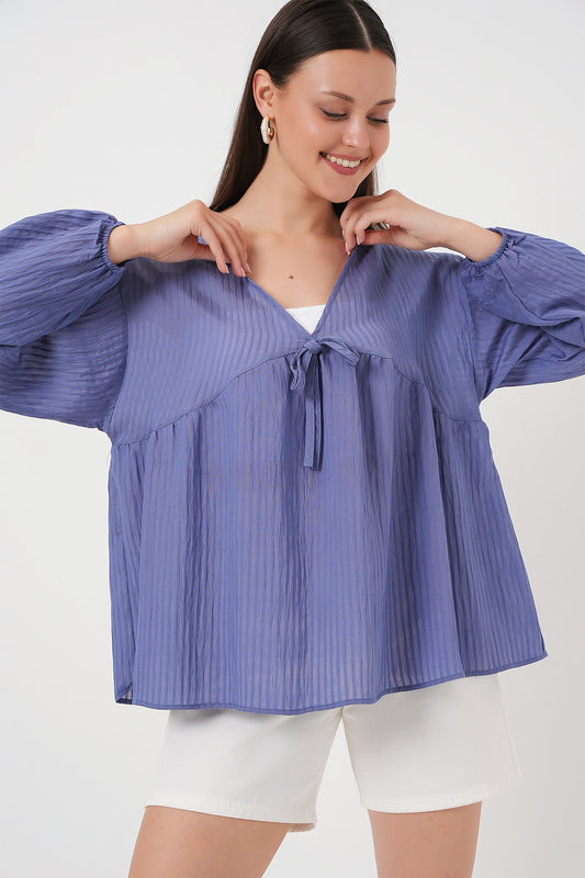 494 - Blouse col V bleu