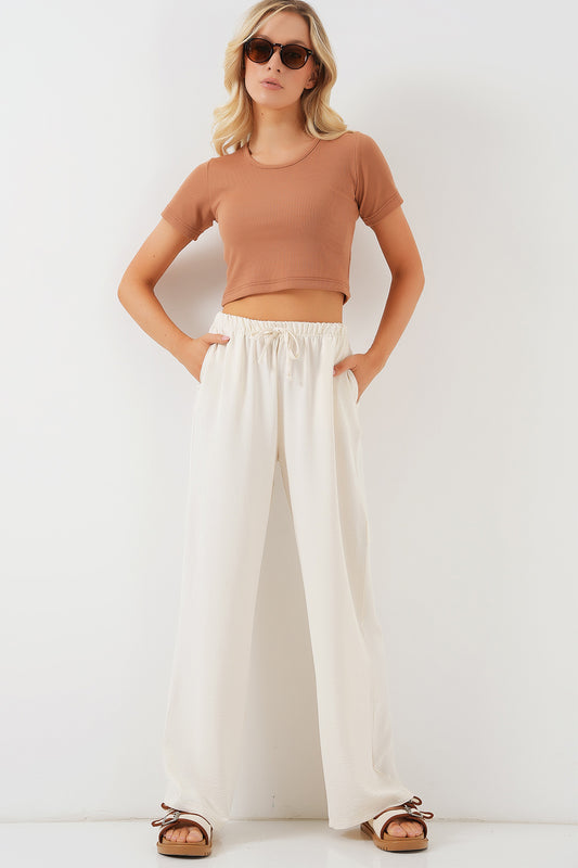 536 - Pantalon large lin écrue