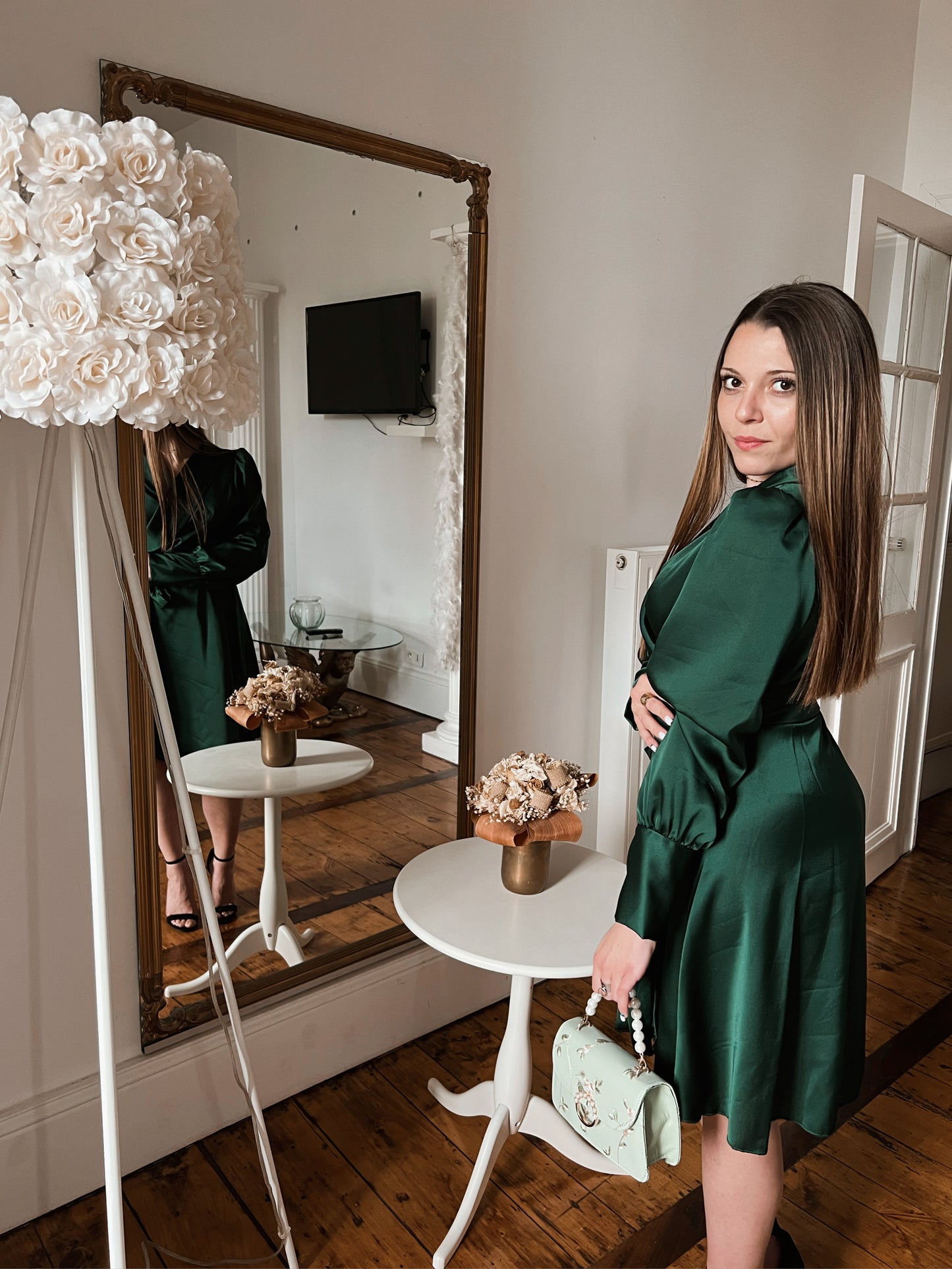 Robe satinée Lina verte