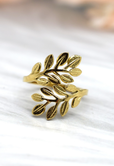 Bague acier Feuille