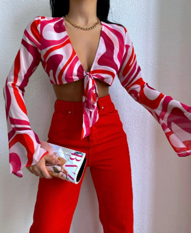 Crop top imprimé rouge Edna