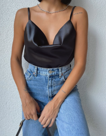 Débardeur noir satin Eléa